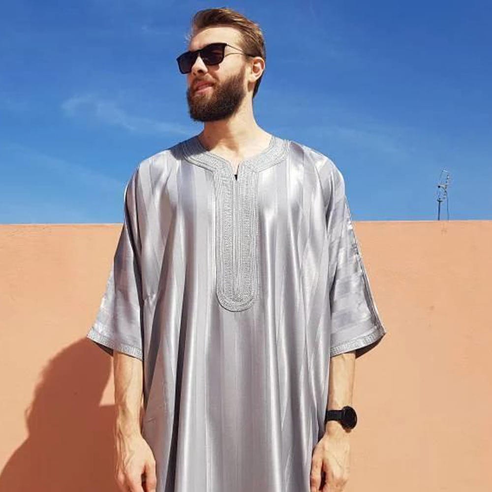 Islamic Men Clothes Arabic Embroidered Dress Jubba Thobe