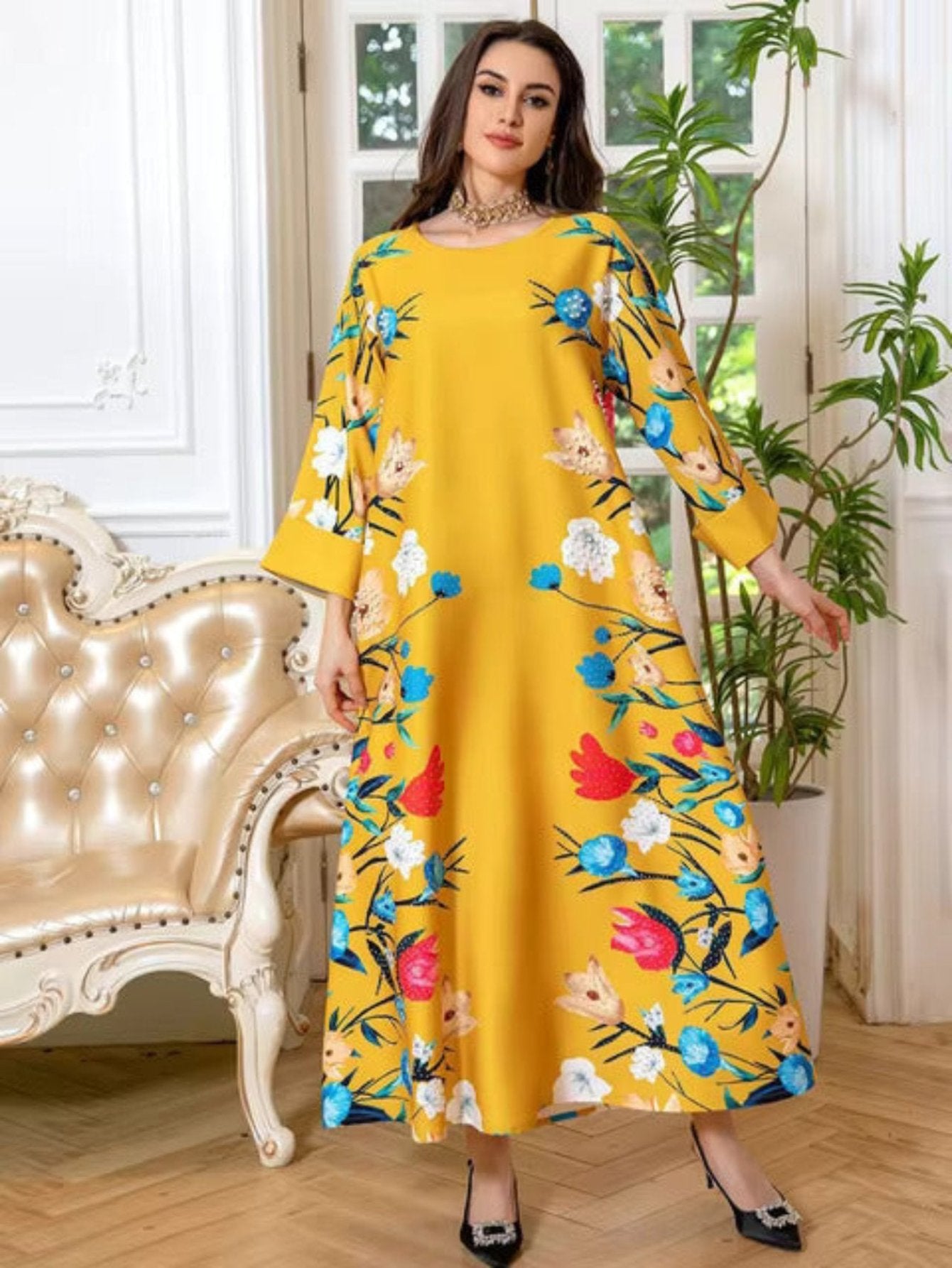 Arabian Dubai Fashion Printed Diamonds Robe Jalabiya noor-al-hayat.myshopify.com